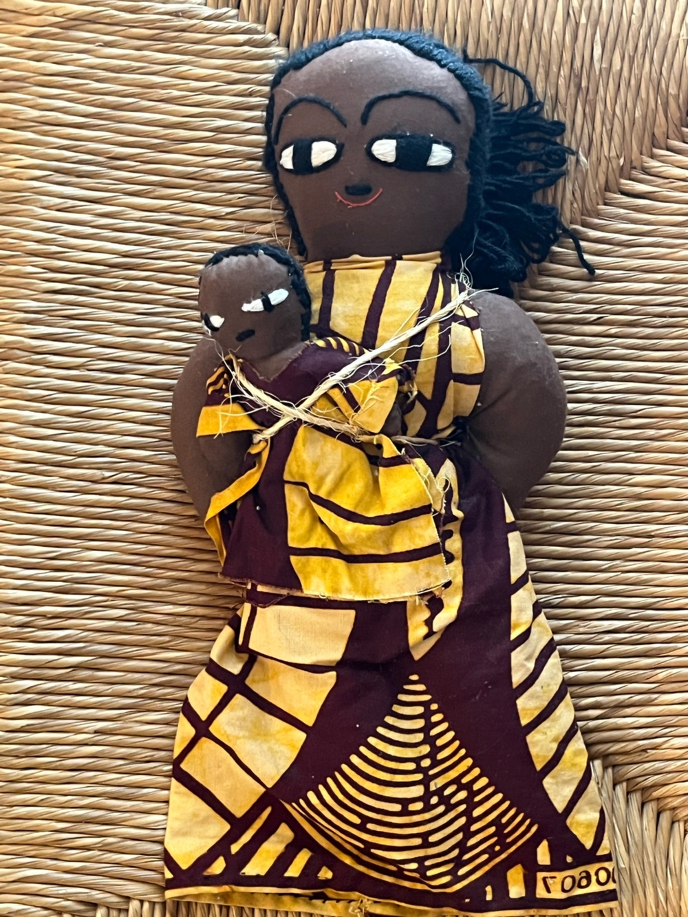 Vintage Handmade African Folk Art Cloth Rag Doll Mother & Baby